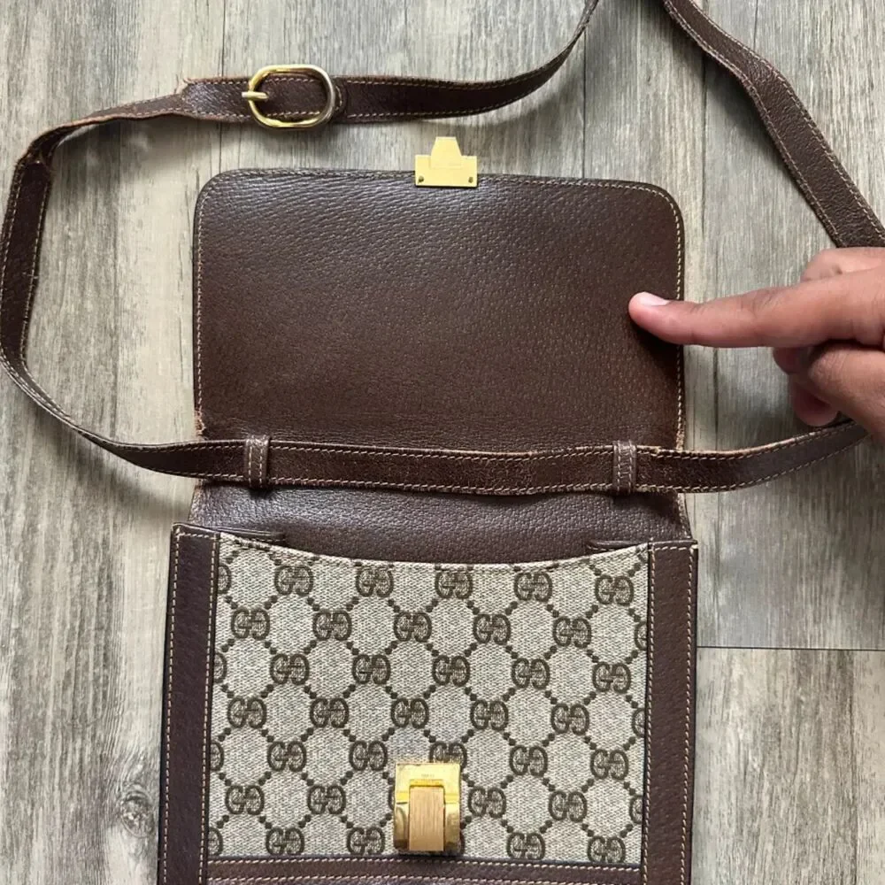Vintage Gucci Shoulder Bag Satchel Pochette GG Pattern Sherry Line - Picture 9 of 13